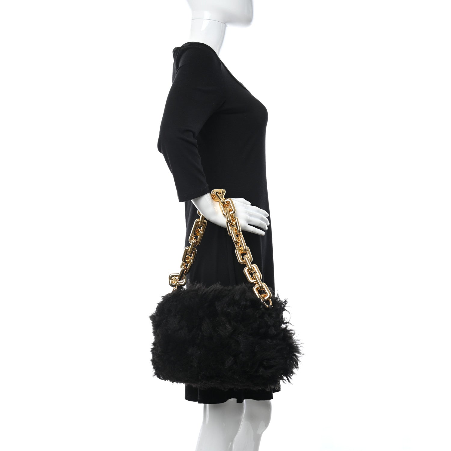 Bottega Veneta Shearling Lambskin The Pouch Chain Black 2 of 10