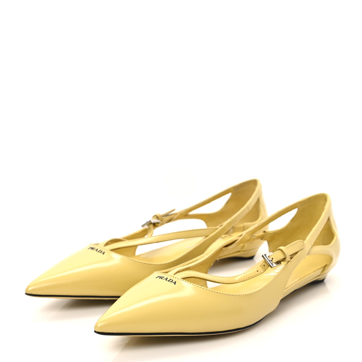 Calfskin Crisscross Ballerina Flats 36 Yellow
