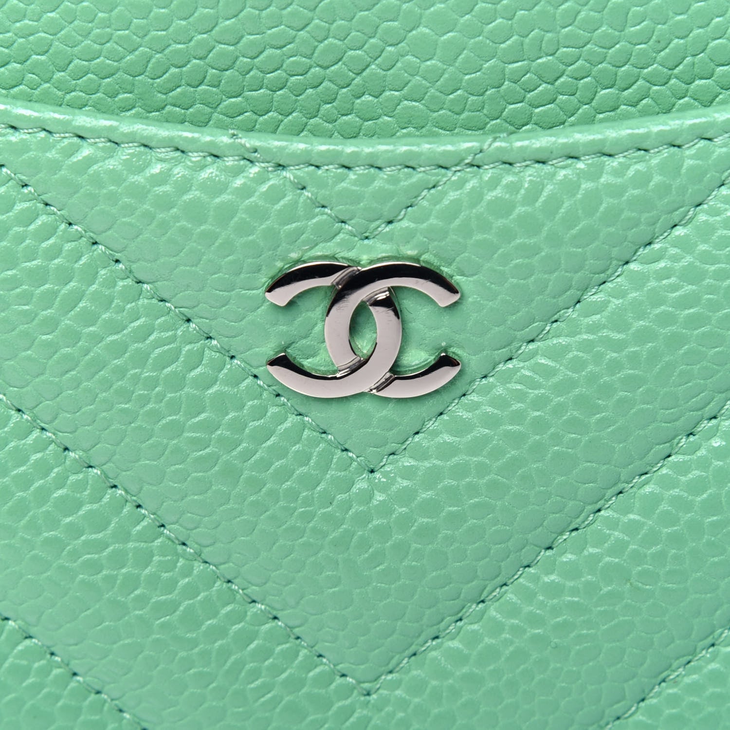 Chanel Caviar Chevron Quilted Card Holder Light Green 11 of 12