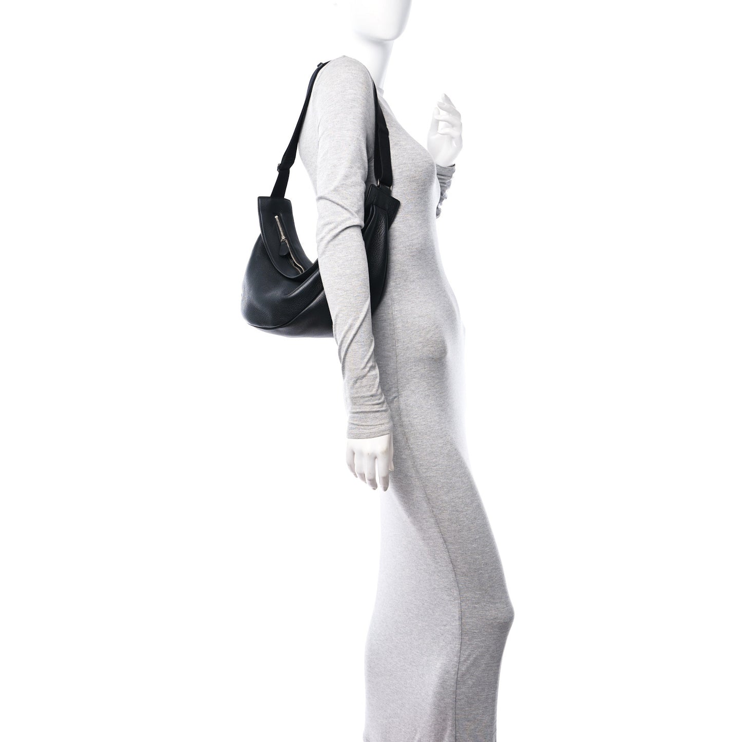 Grained Calfskin Large Slouchy Banana Bag Black