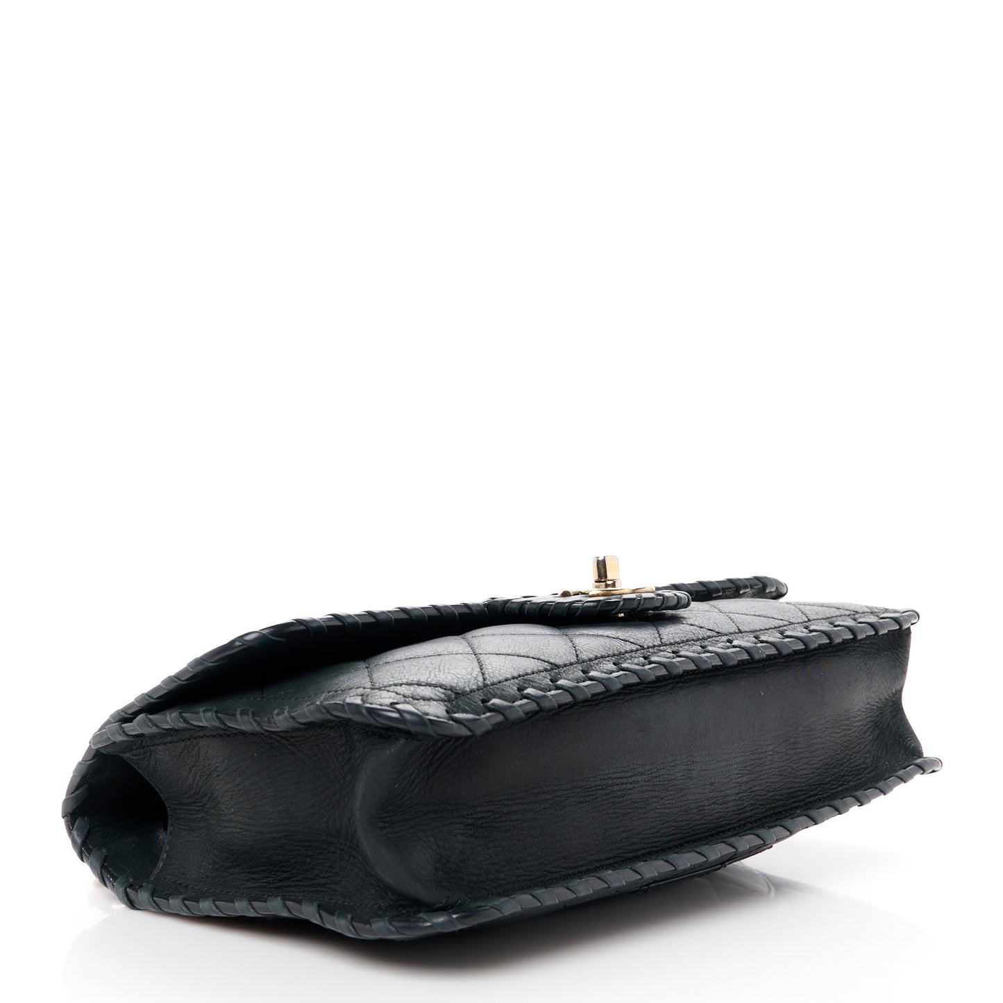 Iridescent Calfskin Small Happy Stitch Flap Black
