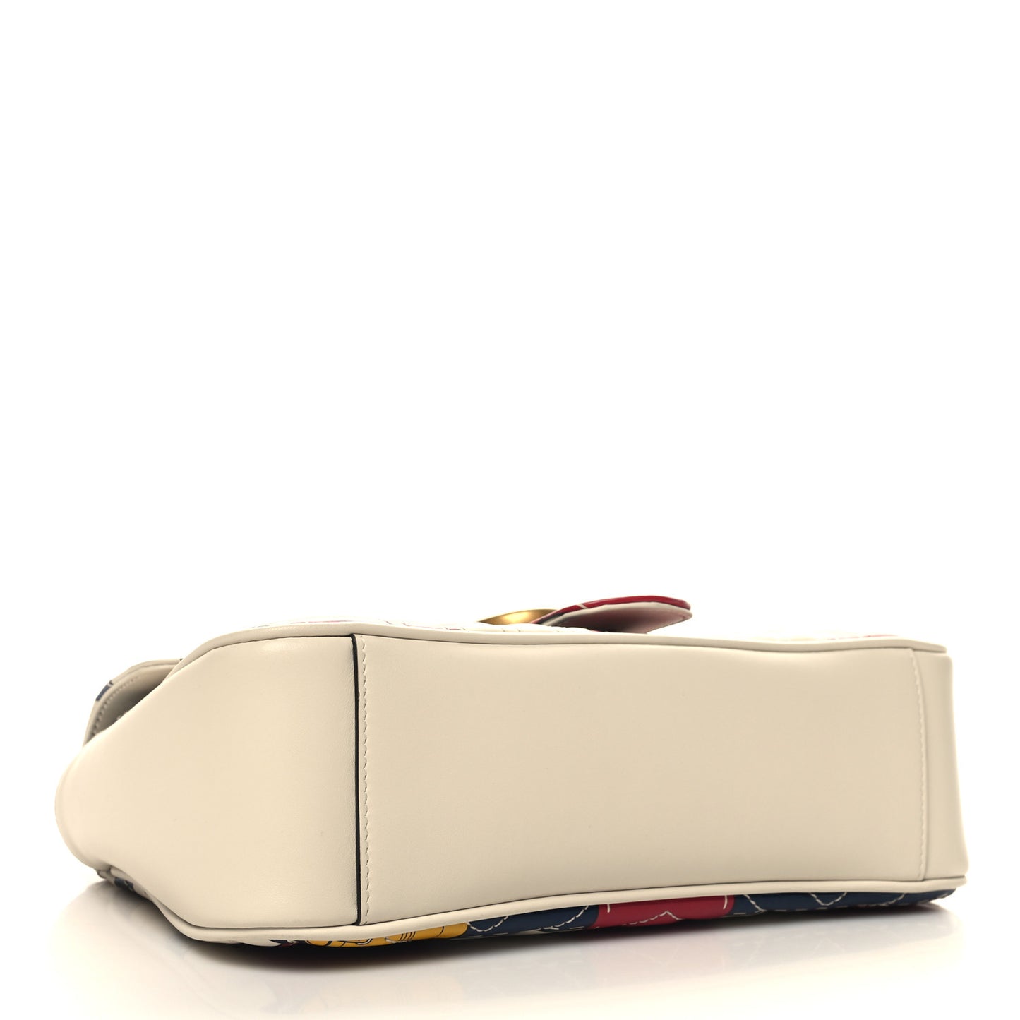 Calfskin Matelasse Trompe L'Oeil Print Small GG Marmont Shoulder Bag Mystic White Hibiscus Red Marine Giallo