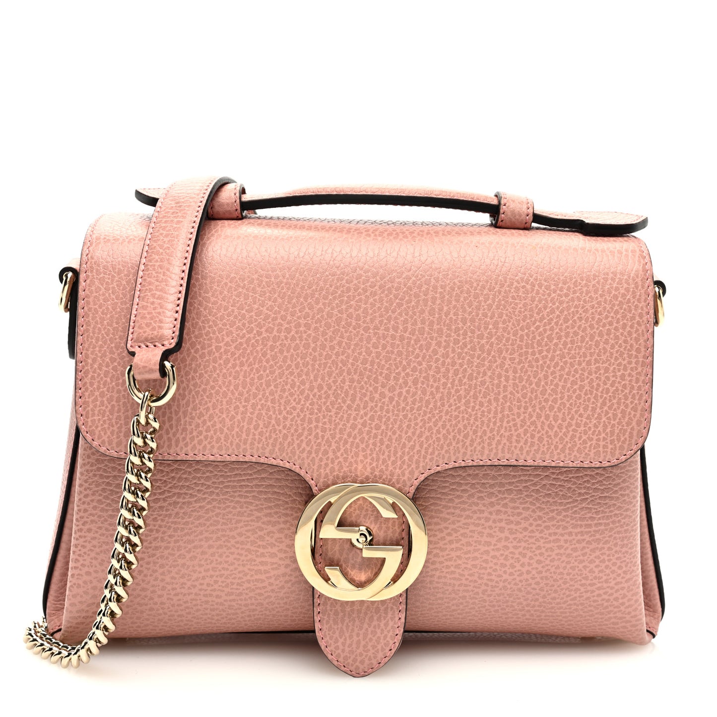 Dollar Calfskin Interlocking G Top Handle Shoulder Bag Soft Pink