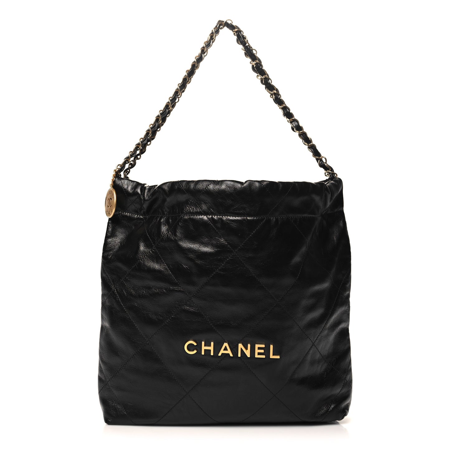 Shiny Calfskin Quilted Small Chanel 22 Black