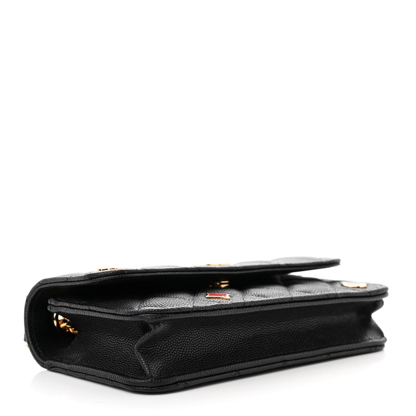 Caviar Quilted Enamel Coco Casino Flap Phone Holder With Chain Black