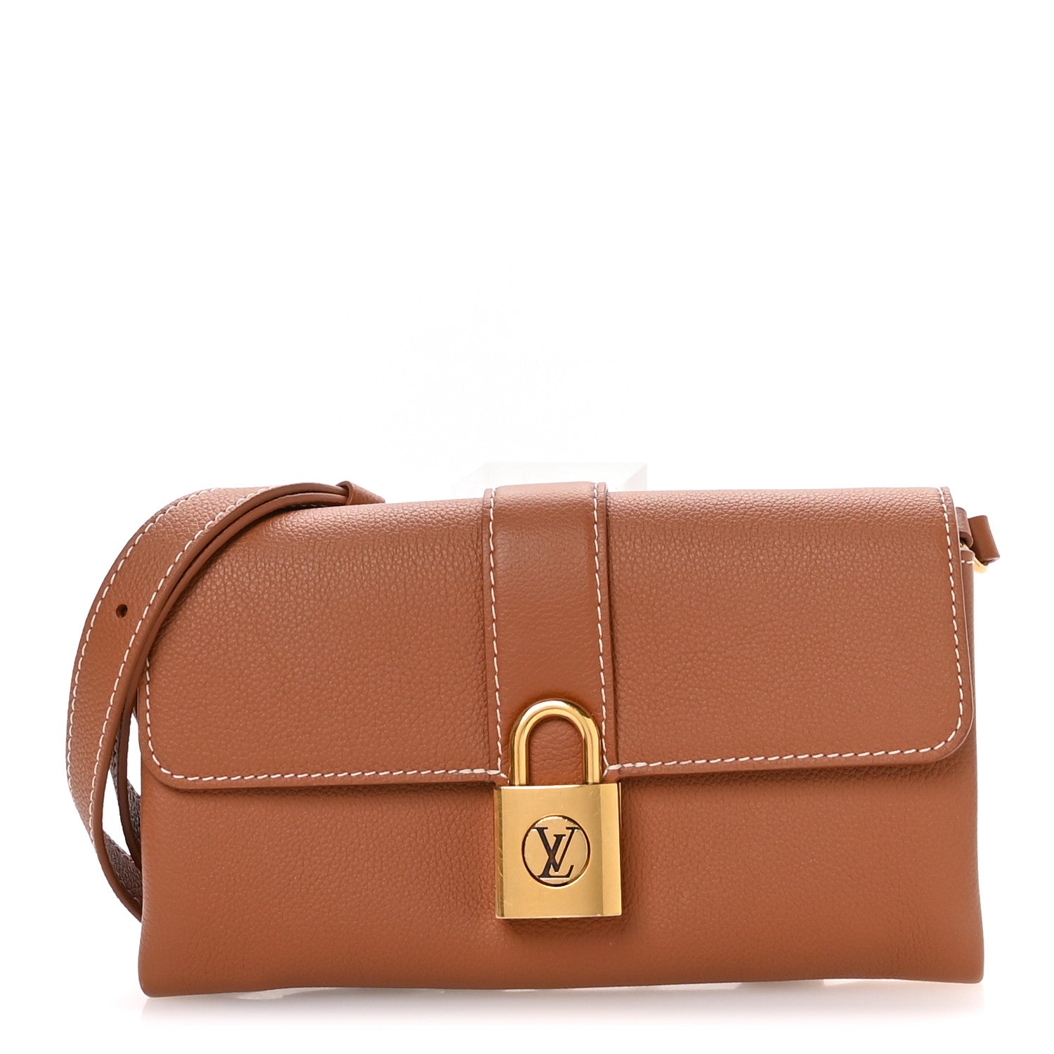 Louis Vuitton Grained Calfskin Low Key Wallet On Chain Cognac