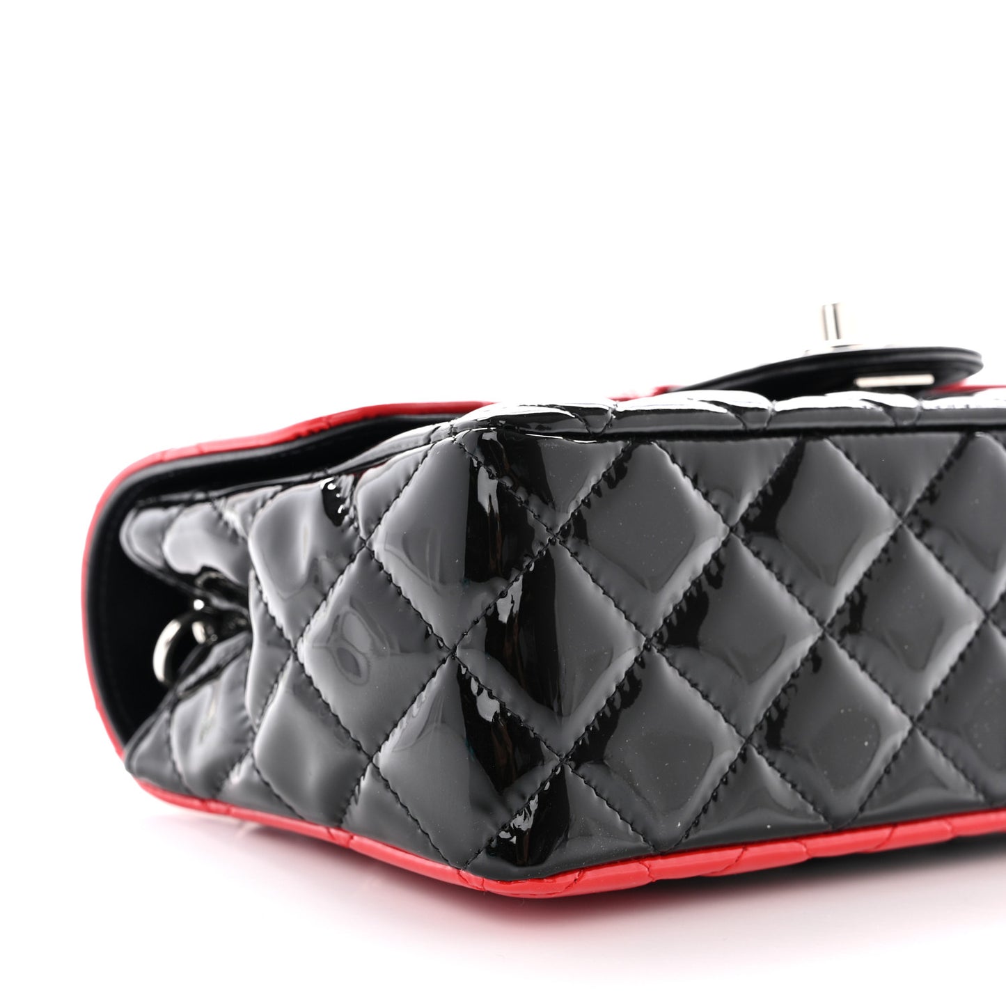 Patent Calfskin Quilted Bi-Color Mini Rectangular Flap Red Black