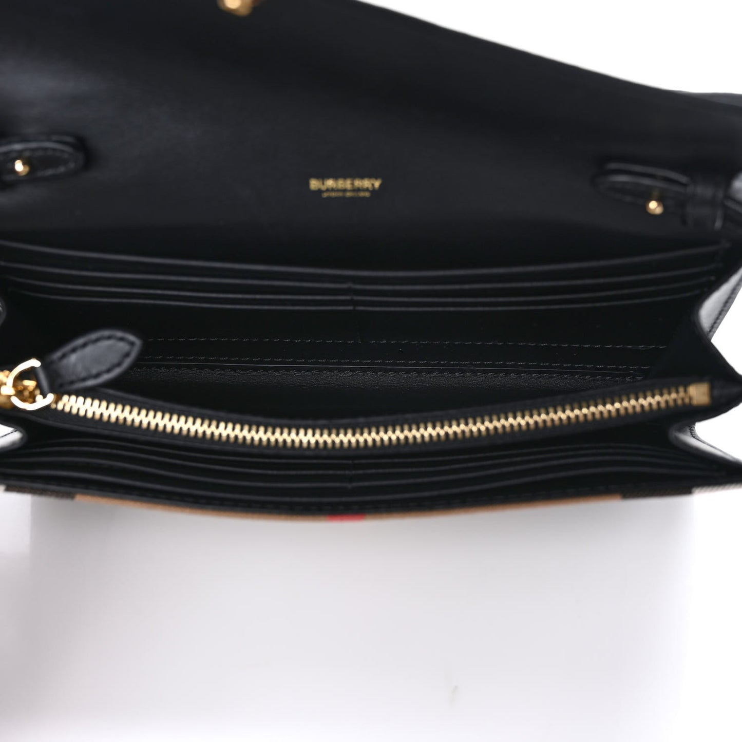 Calfskin House Check Hannah Wallet with Detachable Strap Black