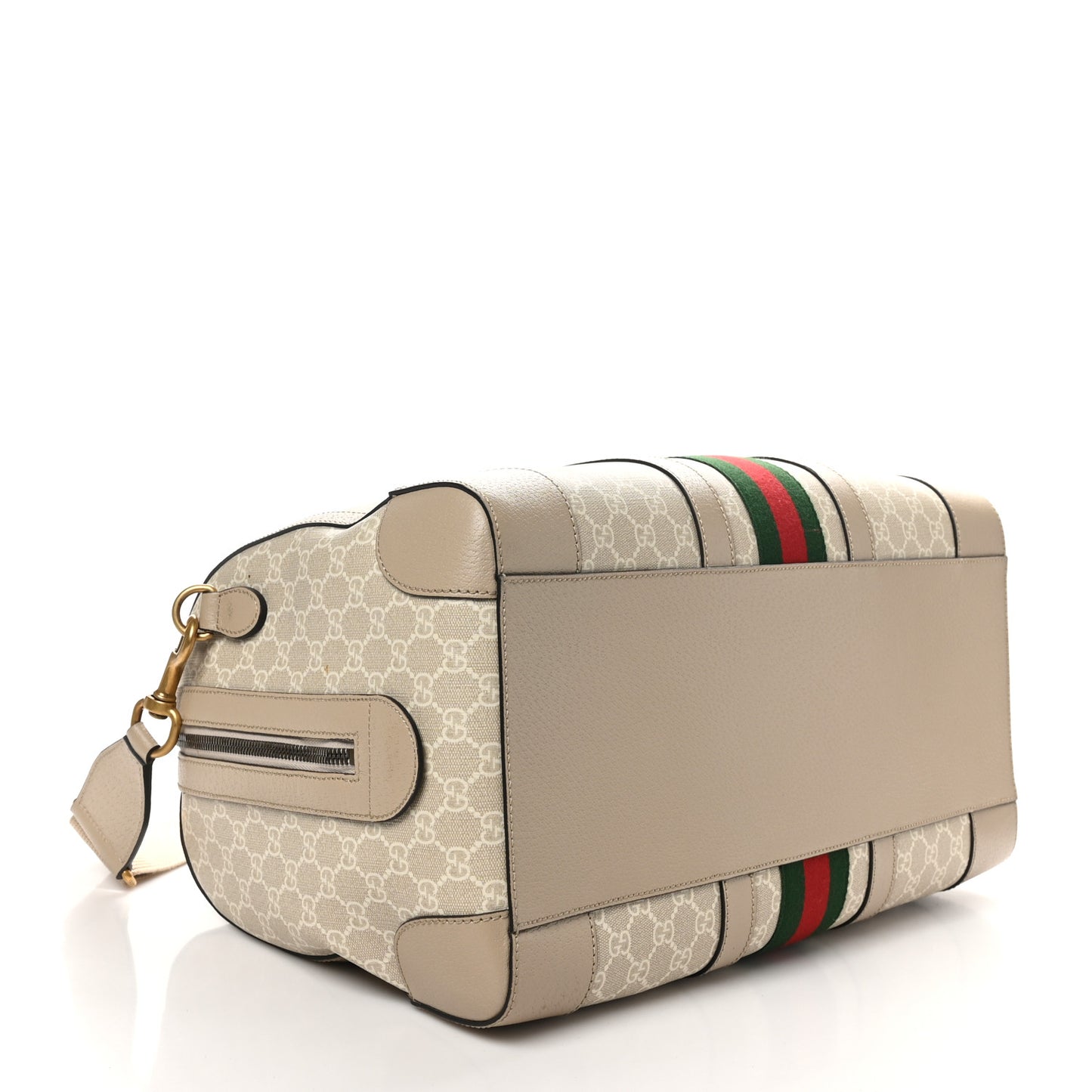 GG Supreme Monogram Textured Dollar Calfskin Web Medium Savoy Duffle Bag Beige Mystic White Oatmeal