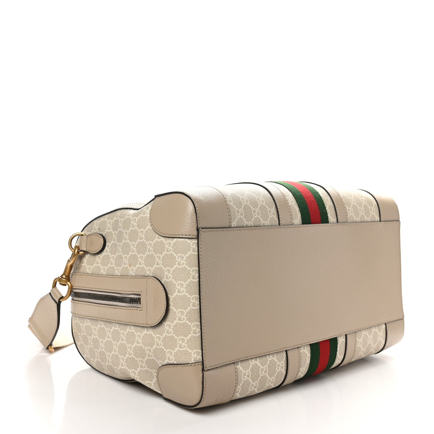 Gucci GG Supreme Monogram Textured Dollar Calfskin Web Medium Savoy Duffle Bag Beige Mystic White Oatmeal 3 of 10