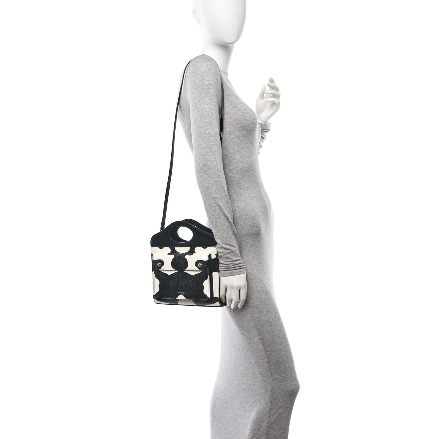 Calfskin Snakeskin Cow Print Mini Pocket Bag Black White