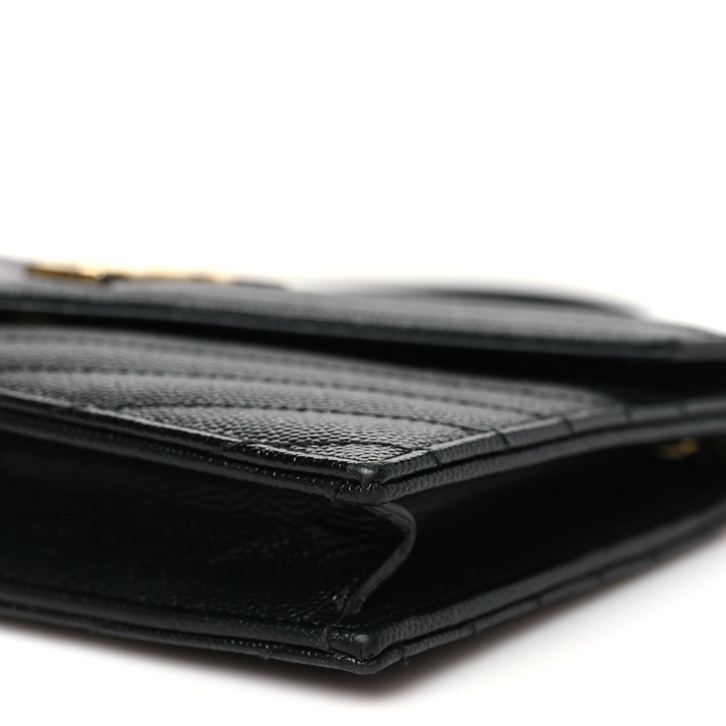 Grain De Poudre Matelasse Chevron Monogram Envelope Chain Wallet Black