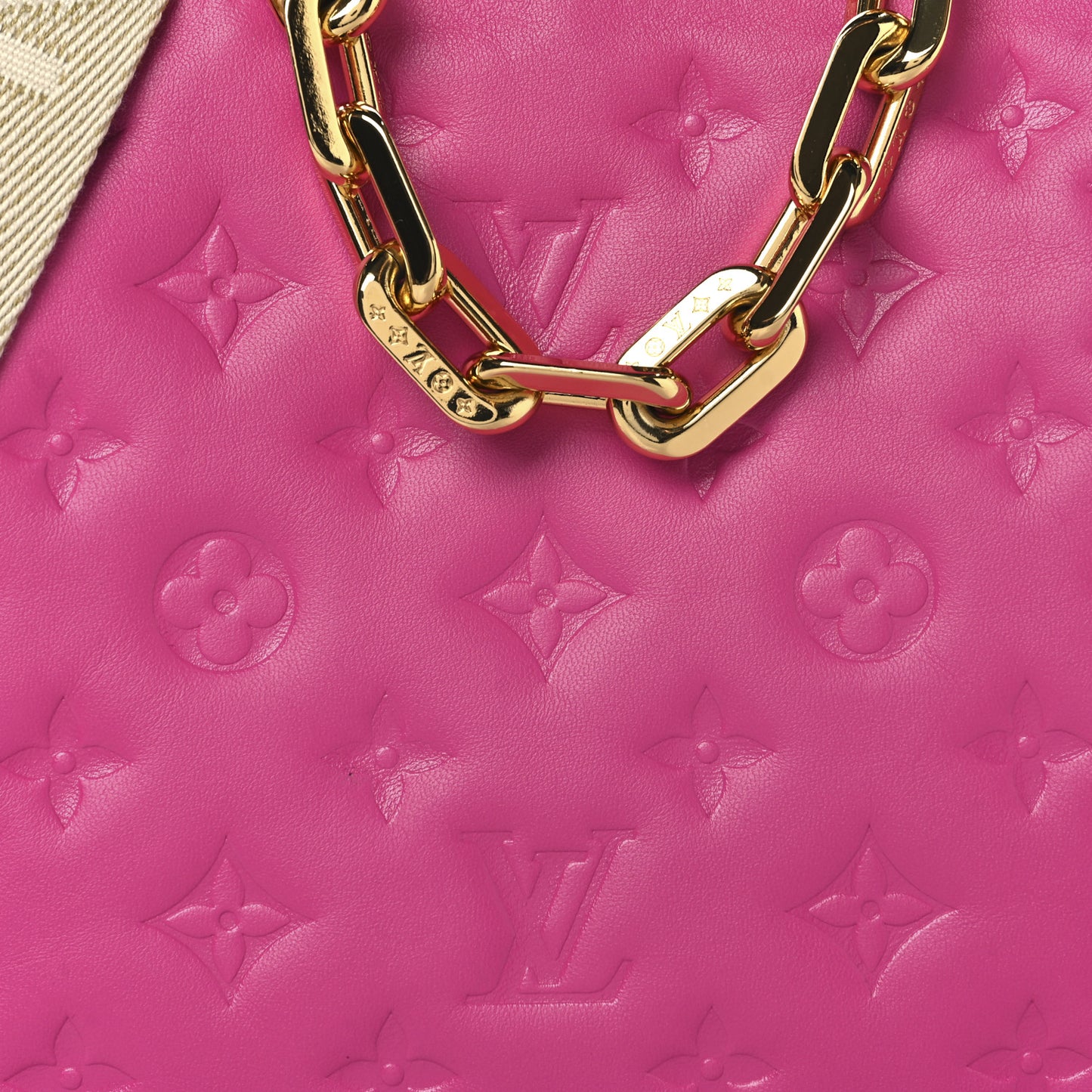 Lambskin Embossed Monogram Coussin PM Rose Bougainvillier Pink