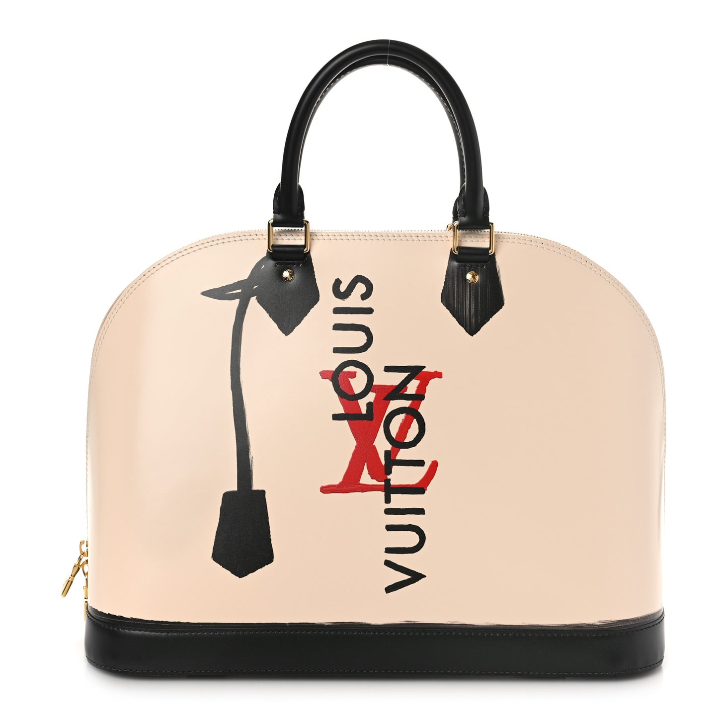 Calfskin Printed Alma GM Beige Black