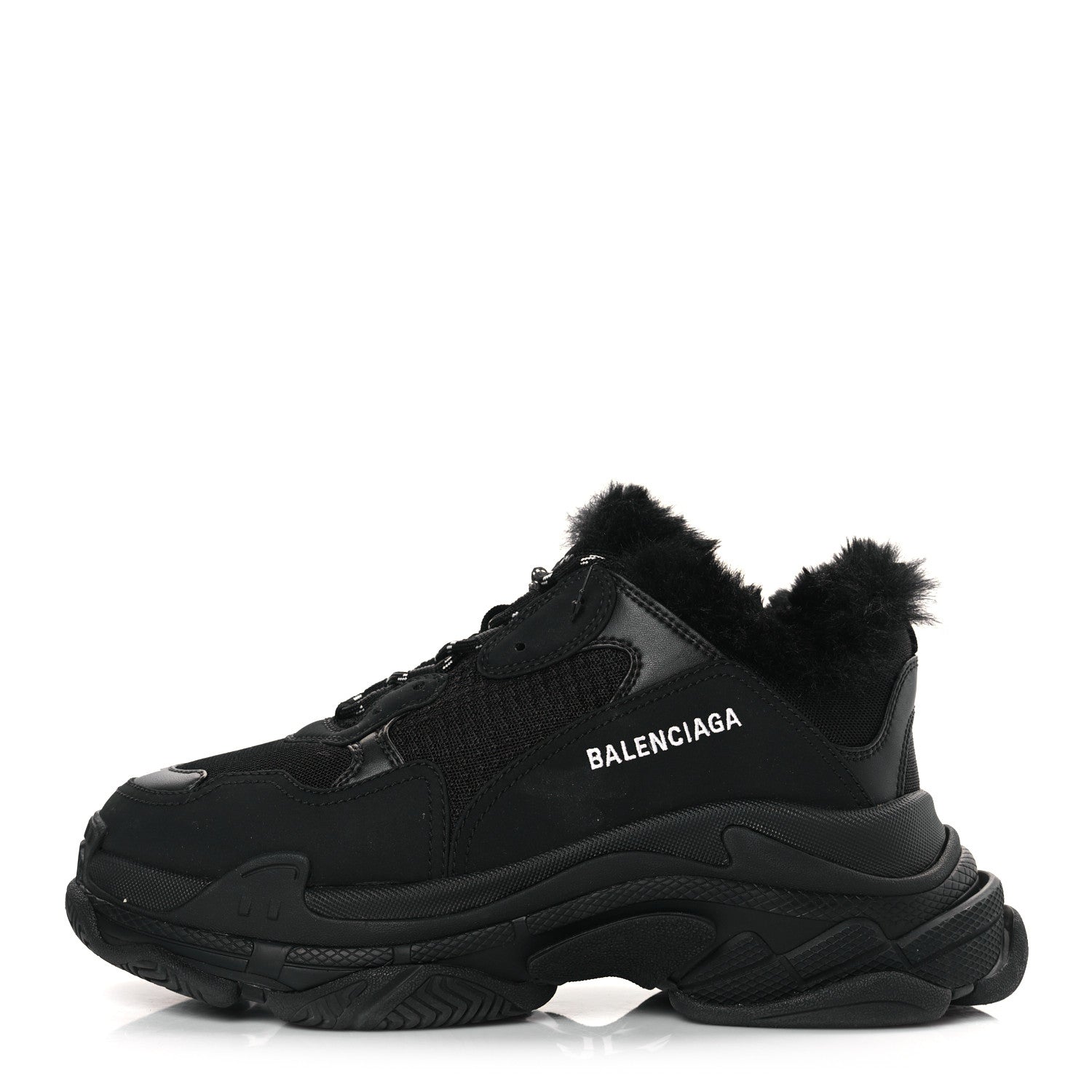 Balenciaga Fabric Mesh Faux Fur Triple S Sneakers 41 Black 1 of 5