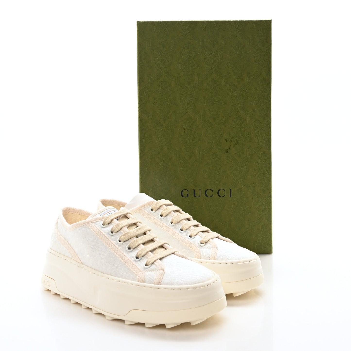 GG Monogram Womens 1977 Tennis Platform 52mm Sneakers 37 Great White Mystic White