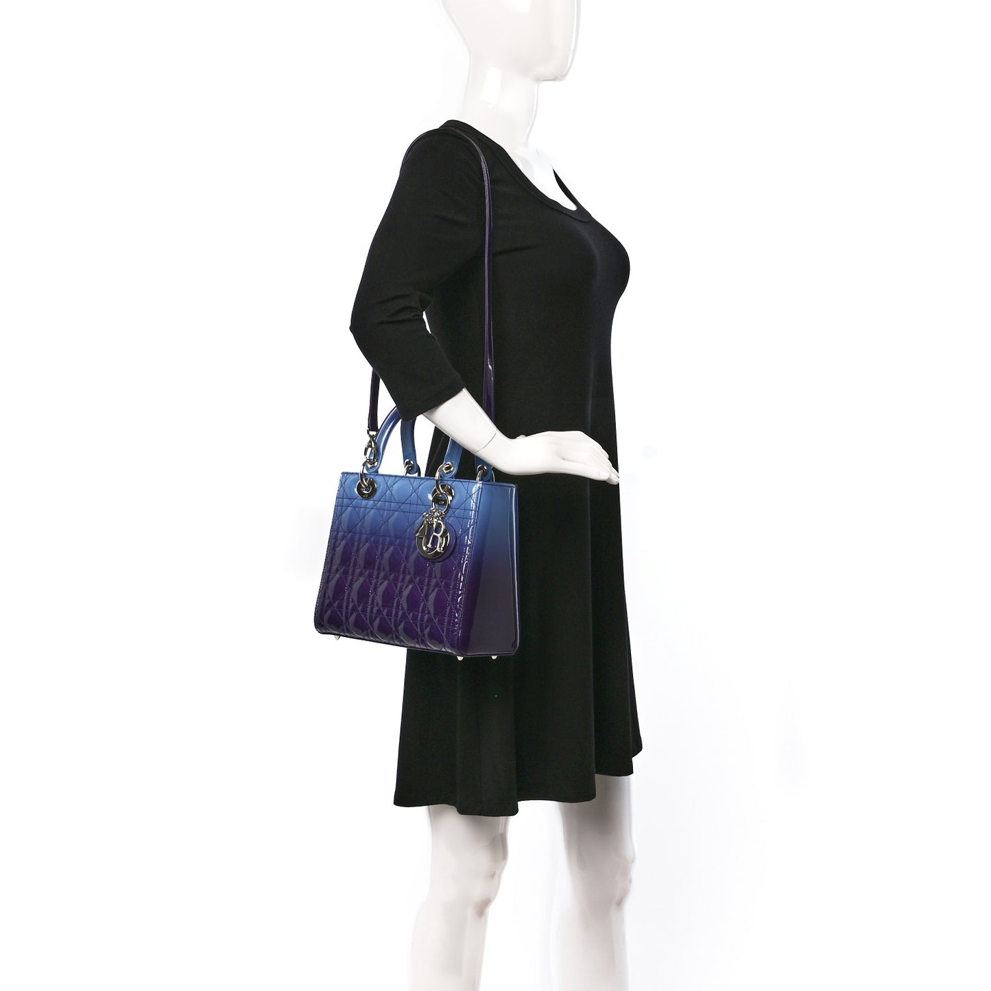 Patent Cannage Gradient Medium Lady Dior Purple Blue