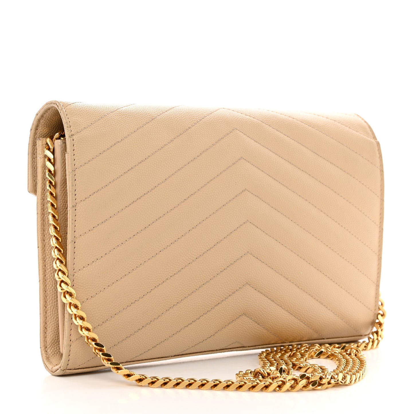 Grain De Poudre Matelasse Chevron Monogram Chain Wallet Deep Beige