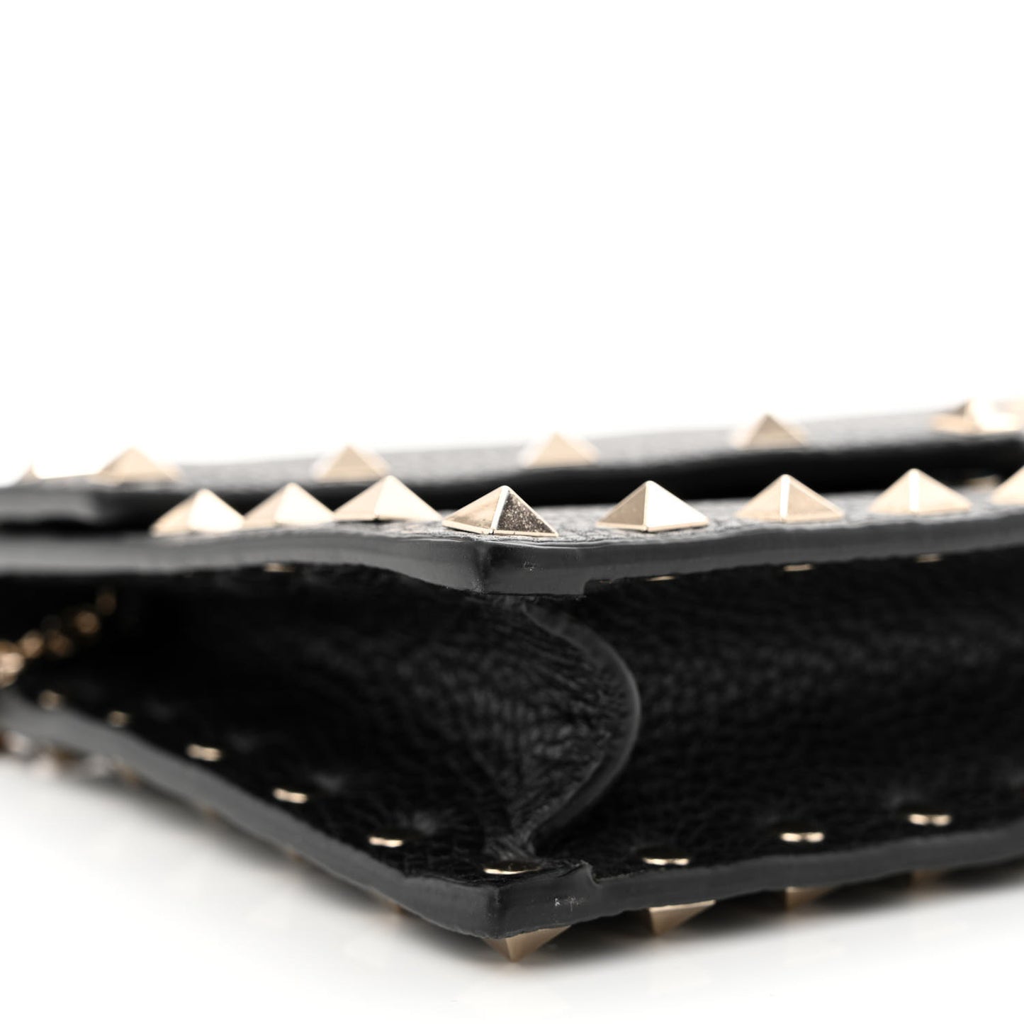 Pebbled Calfskin Rockstud Envelope Wallet on Chain Black