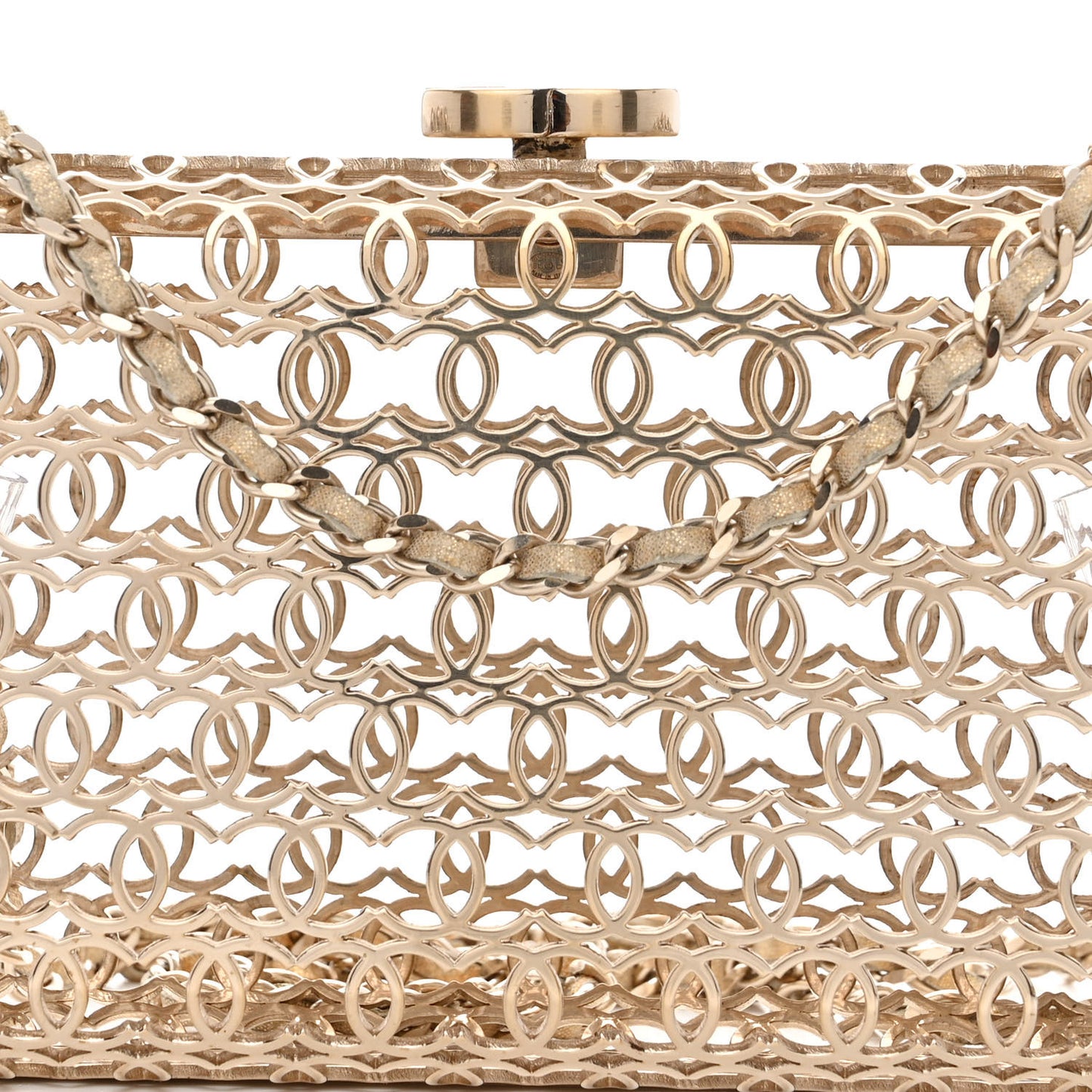 Metal CC Moucharabieh Minaudiere Crossbody Gold