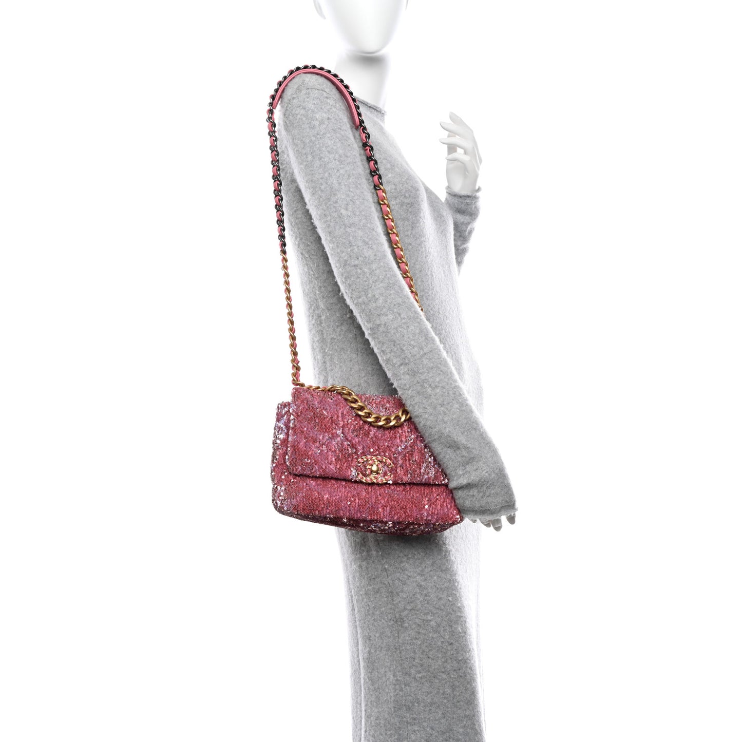 Sequin Quilted Medium Chanel 19 Flap Pink