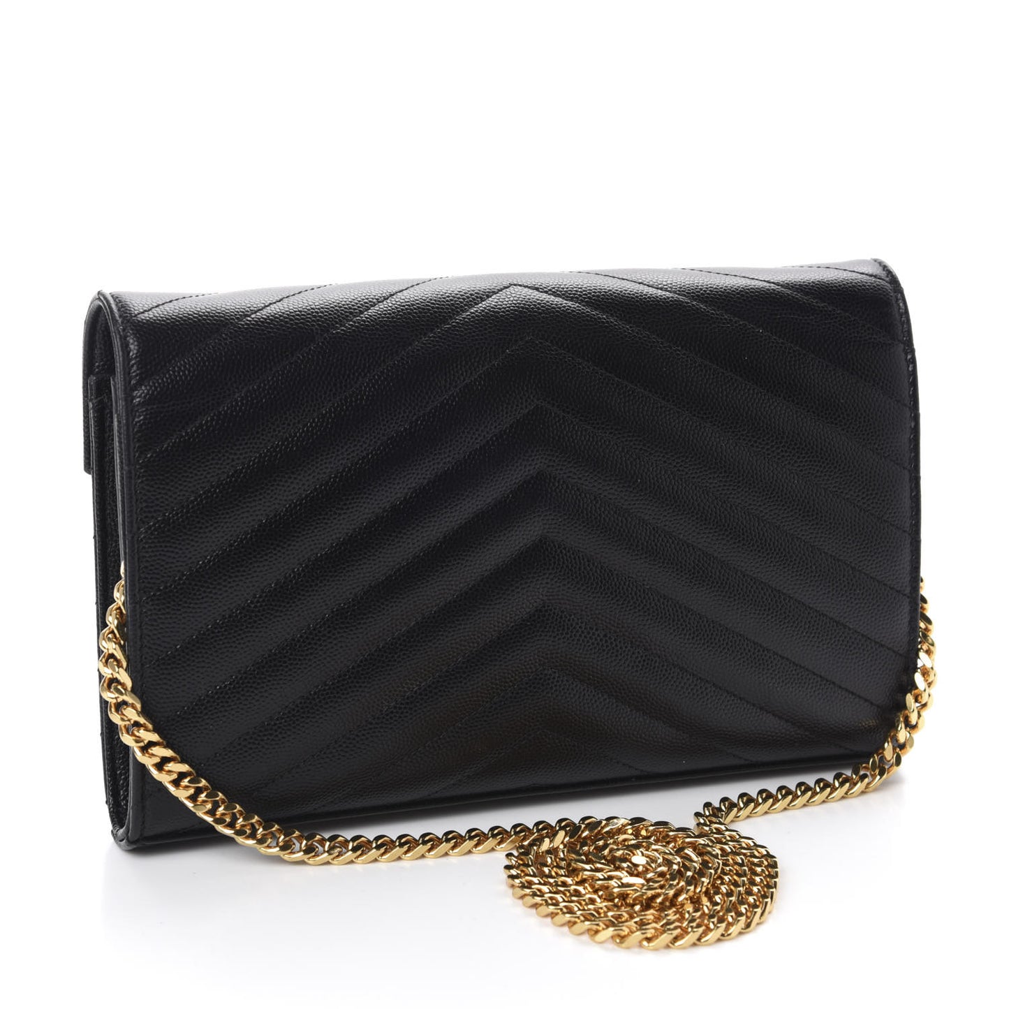 Grain De Poudre Matelasse Chevron Monogram Chain Wallet Black
