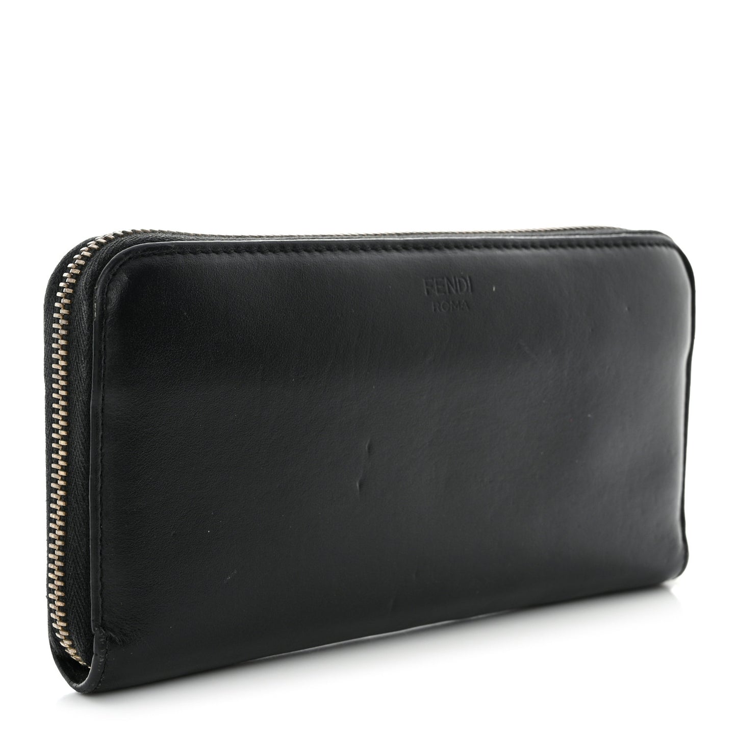 Vitello Century Metal Monster Eyes Zip Around Wallet Black