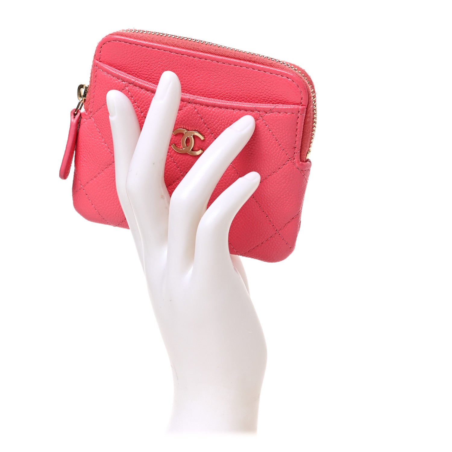 Chanel Caviar Quilted Zip Card Holder Wallet Pink 2 of 7
