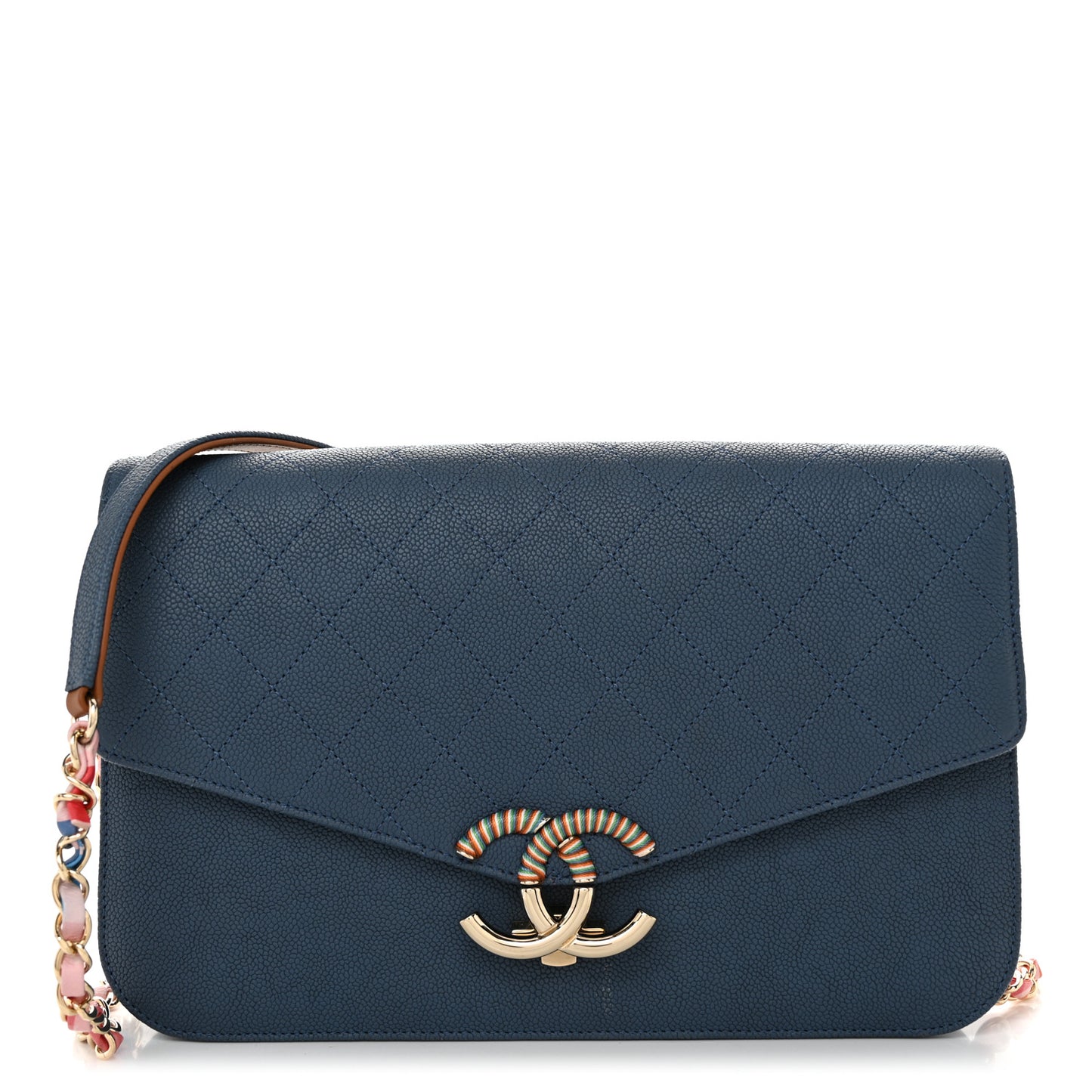 Grained Calfskin Quilted Cuba Flap Blue