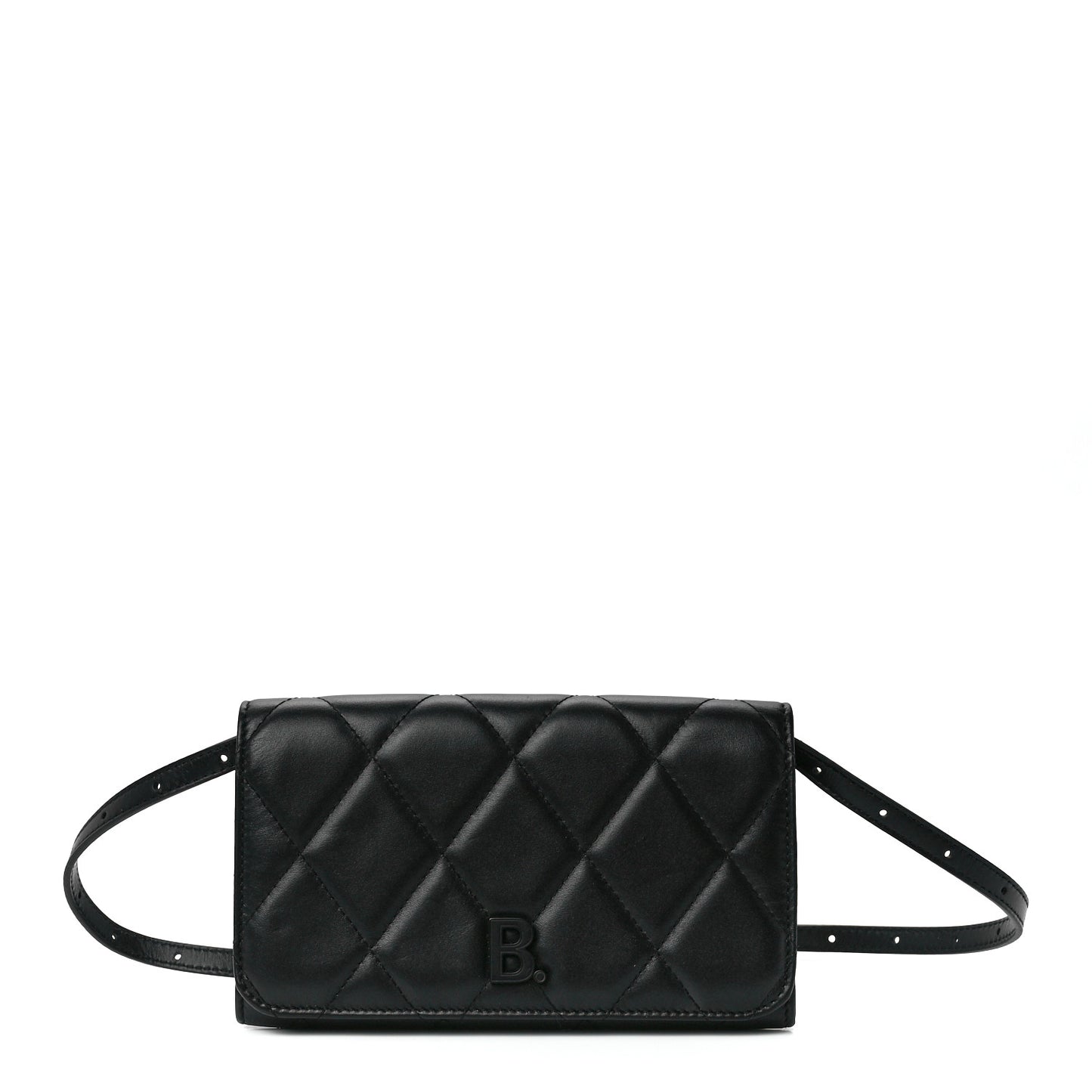 Nappa Calfskin Quilted Touch B Phone Holder With Strap Black