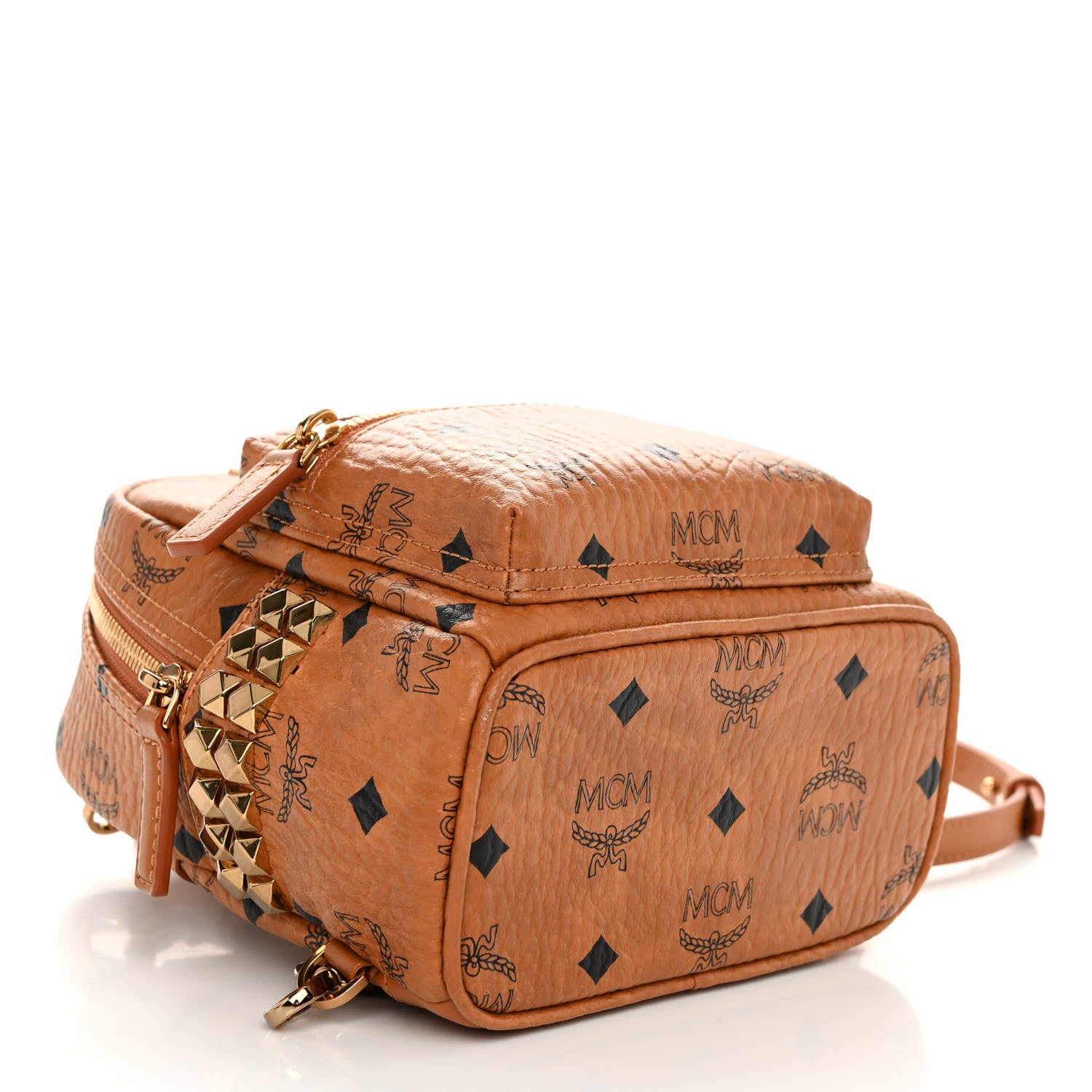 MCM Visetos Side Stud X-Mini Stark Bebe Boo Backpack Cognac 4 of 10