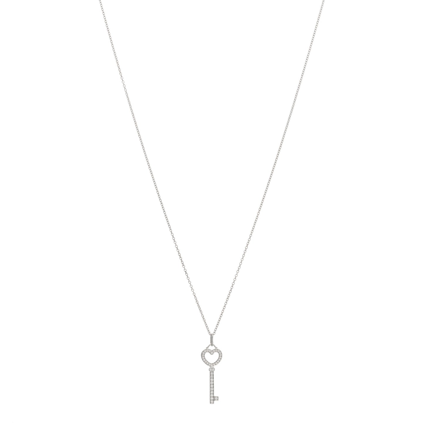 Platinum 18K White Gold Diamond Mini Heart Key Pendant Necklace