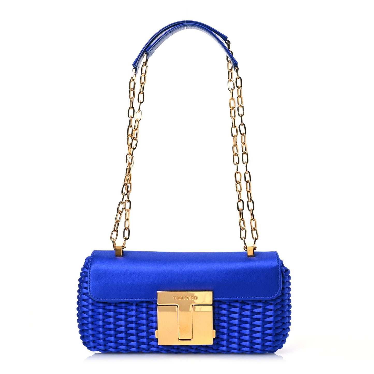 Woven Satin Medium 001 Chain Bag Electric Blue