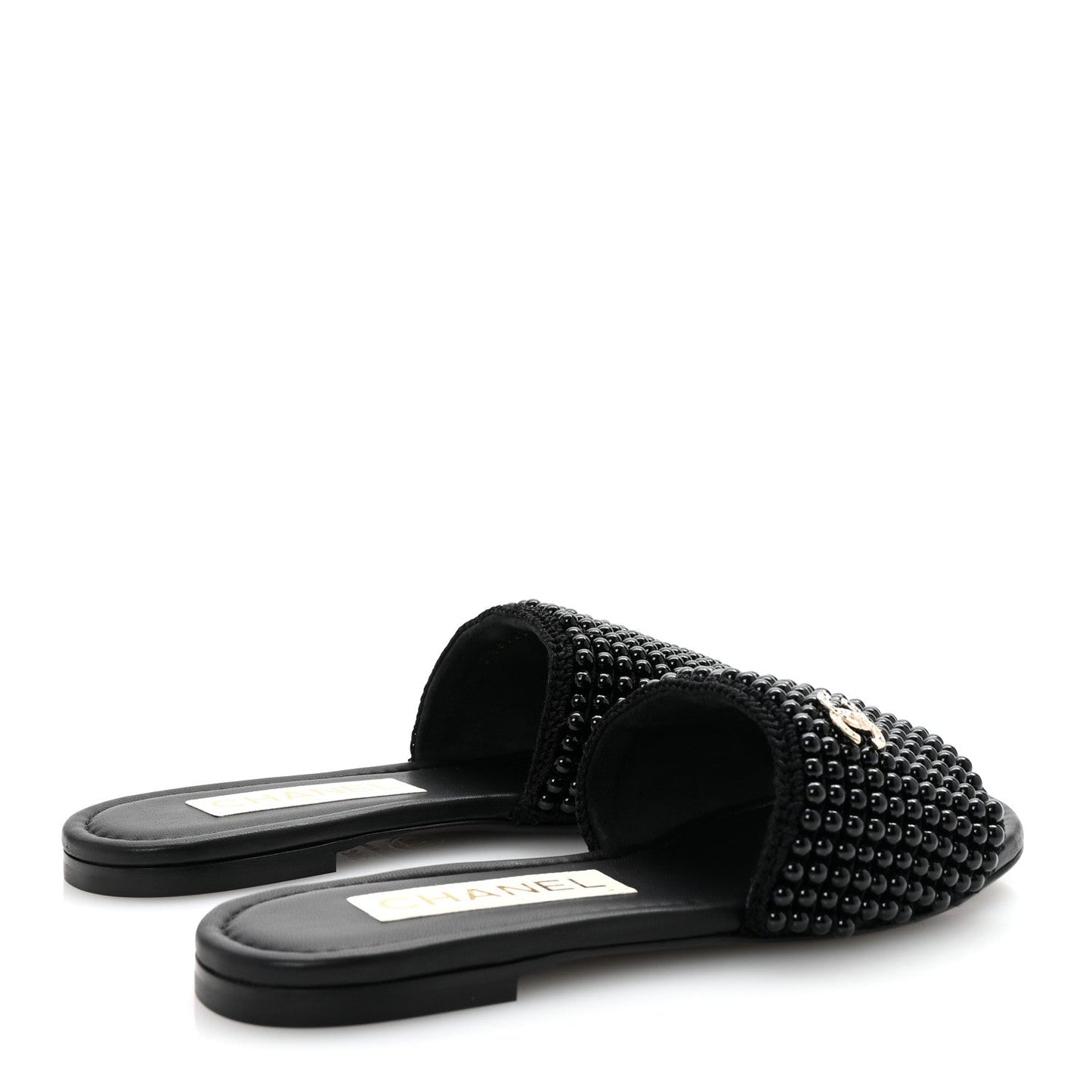 Pearl Crystal CC Mules Sandals 36 Black