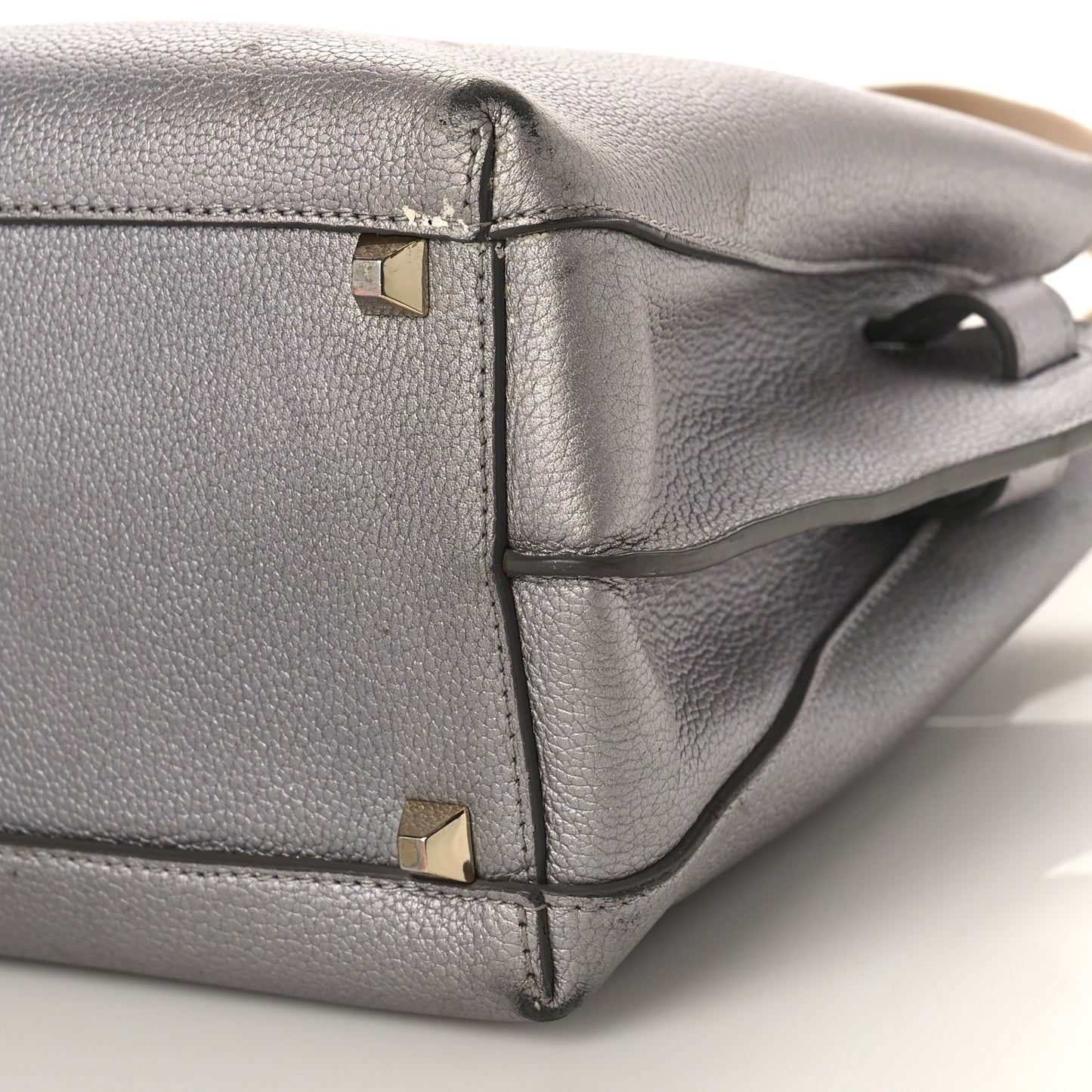 Metallic Grained Calfskin Medium Milla Tote Spike Silver