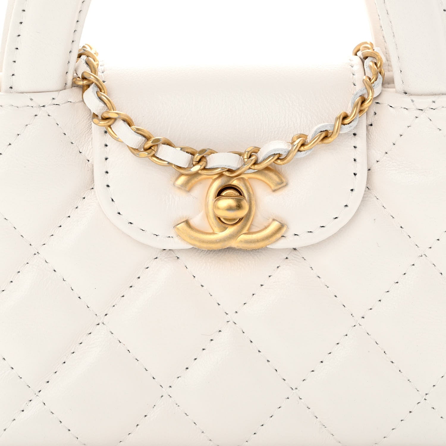Chanel Shiny Aged Calfskin Quilted Mini Nano Kelly Shopper White 8 of 11