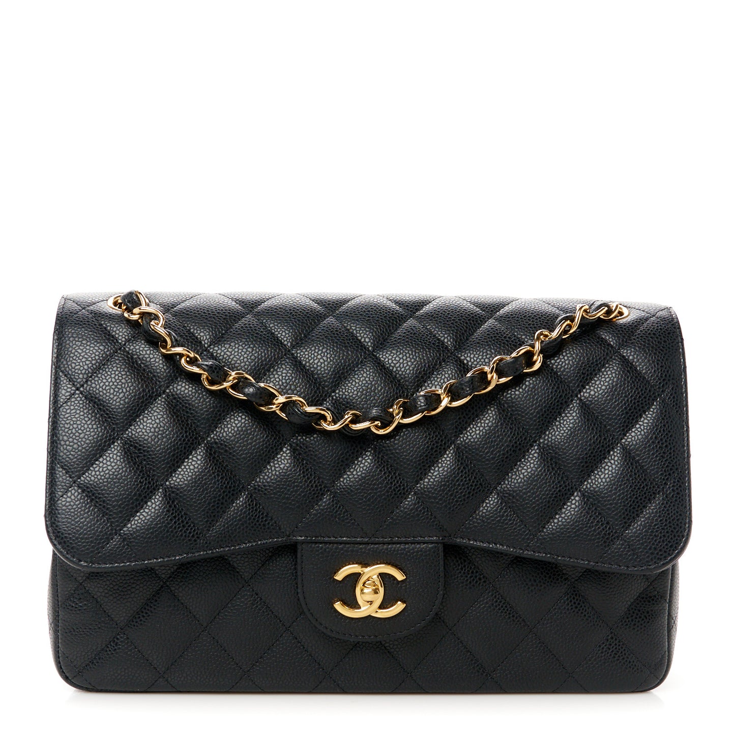 Caviar Quilted Jumbo Double Flap Black