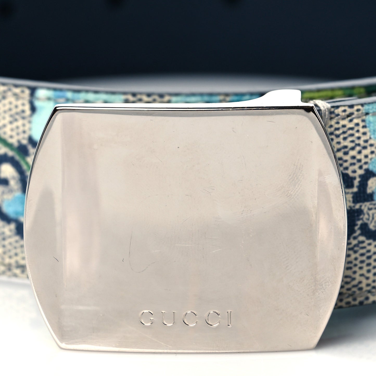 GG Supreme Monogram Blooms Plaque Belt 85 34 Blue