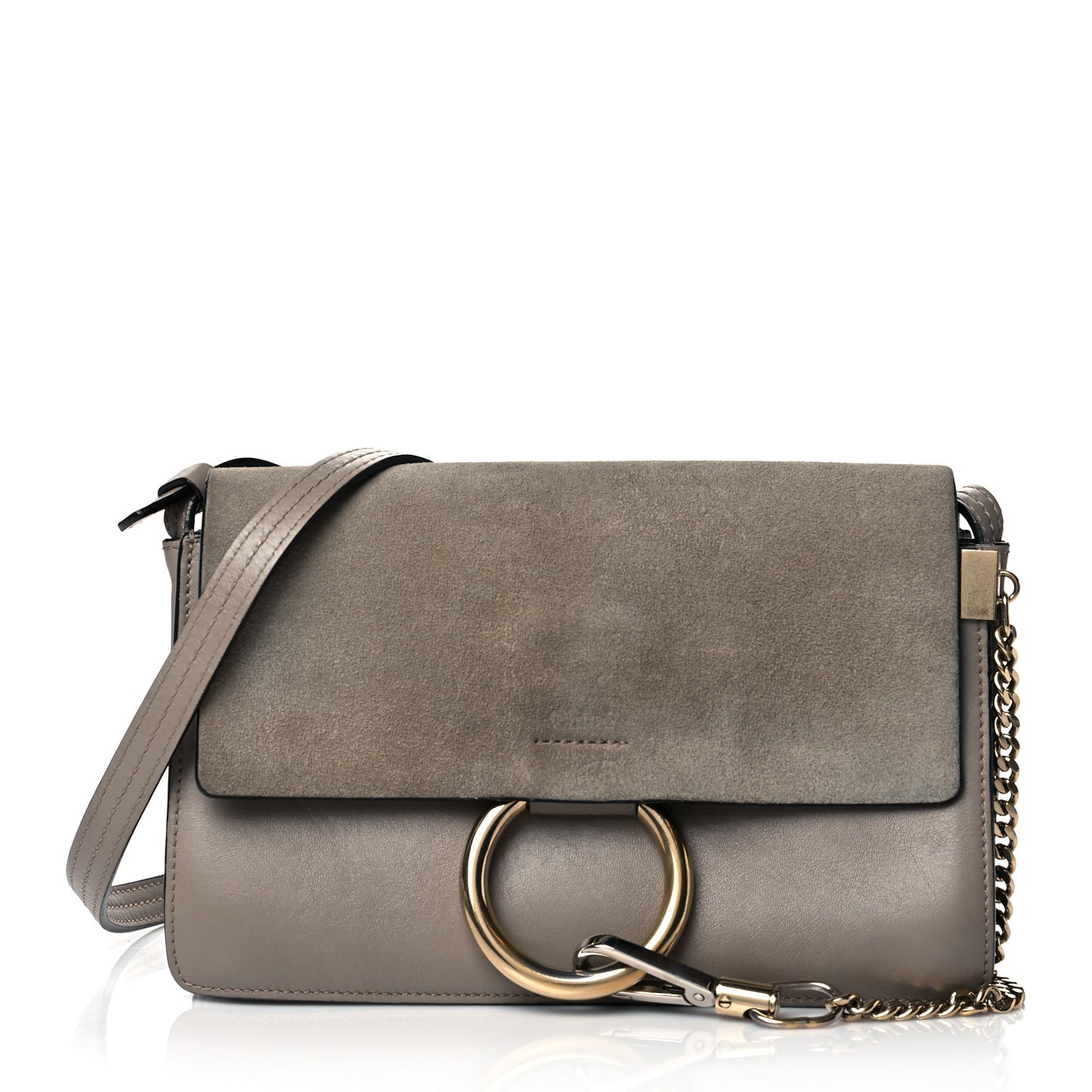 Suede Calfskin Small Faye Shoulder Bag Motty Grey