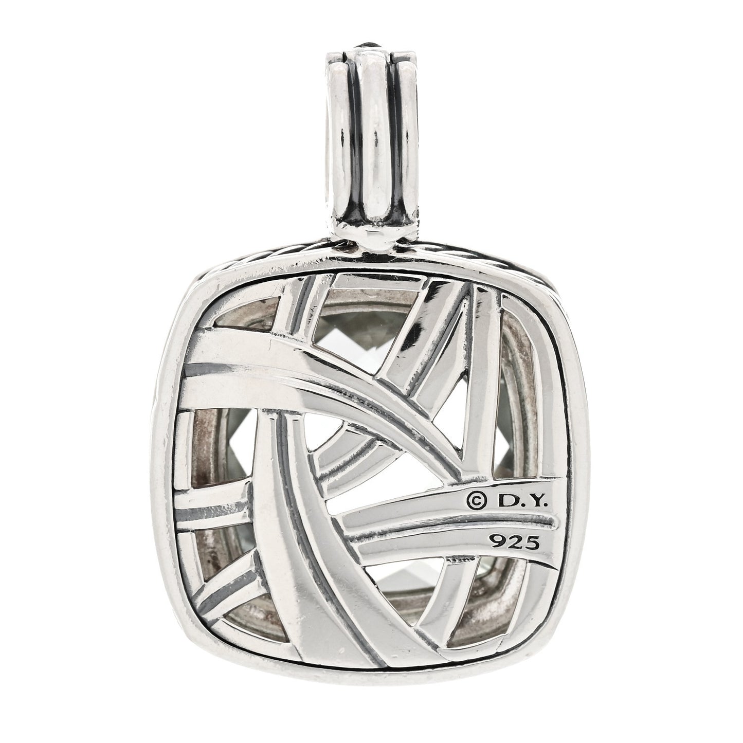 Sterling Silver Diamond Prasiolite 17mm Moonlight Ice Enhancer Pendant