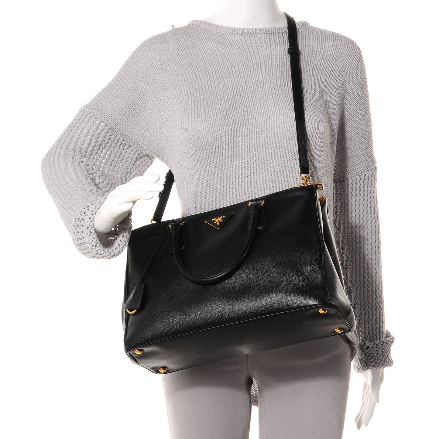 Saffiano Lux Double Zip Medium Tote Nero Black