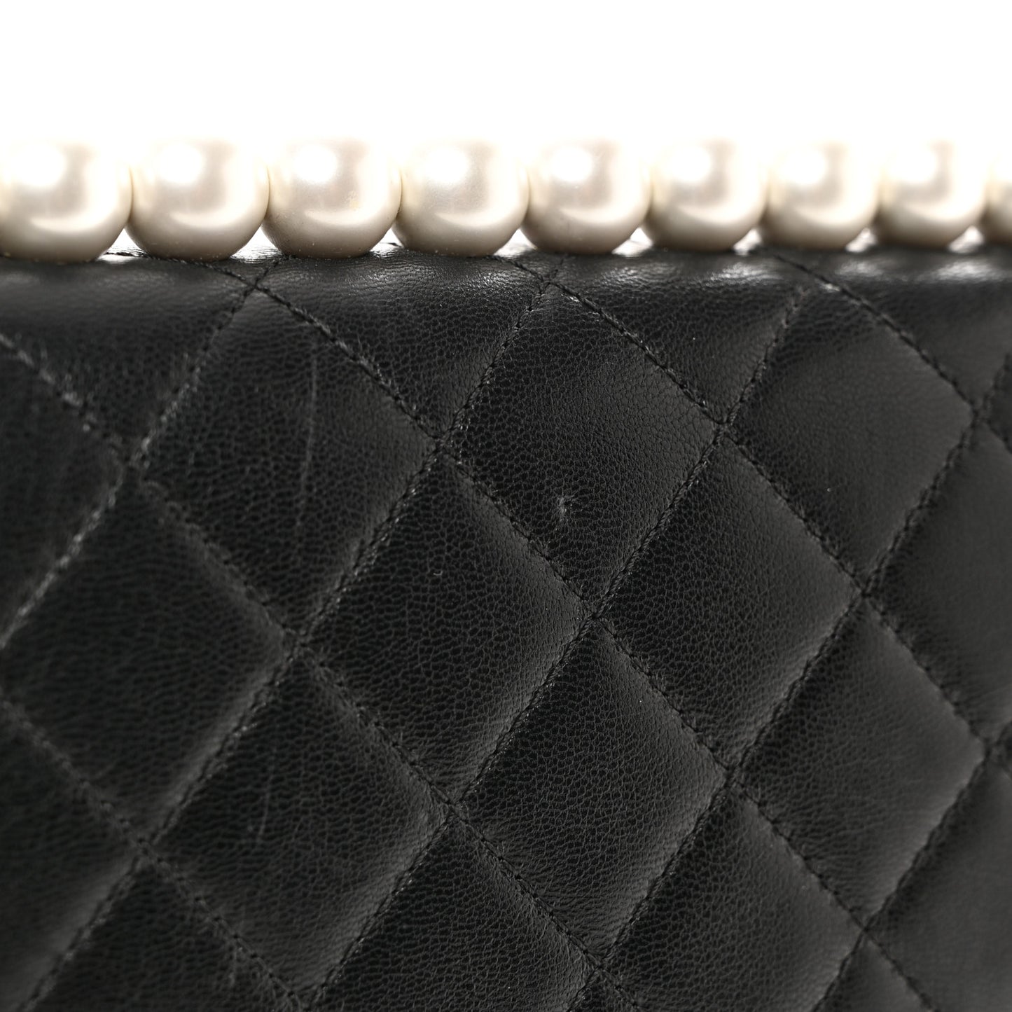 Lambskin Quilted Small Chic Pearls Flap Black