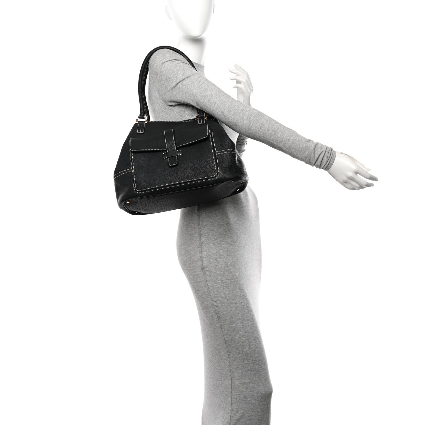 Grained Calfskin Globe Shoulder Bag Black