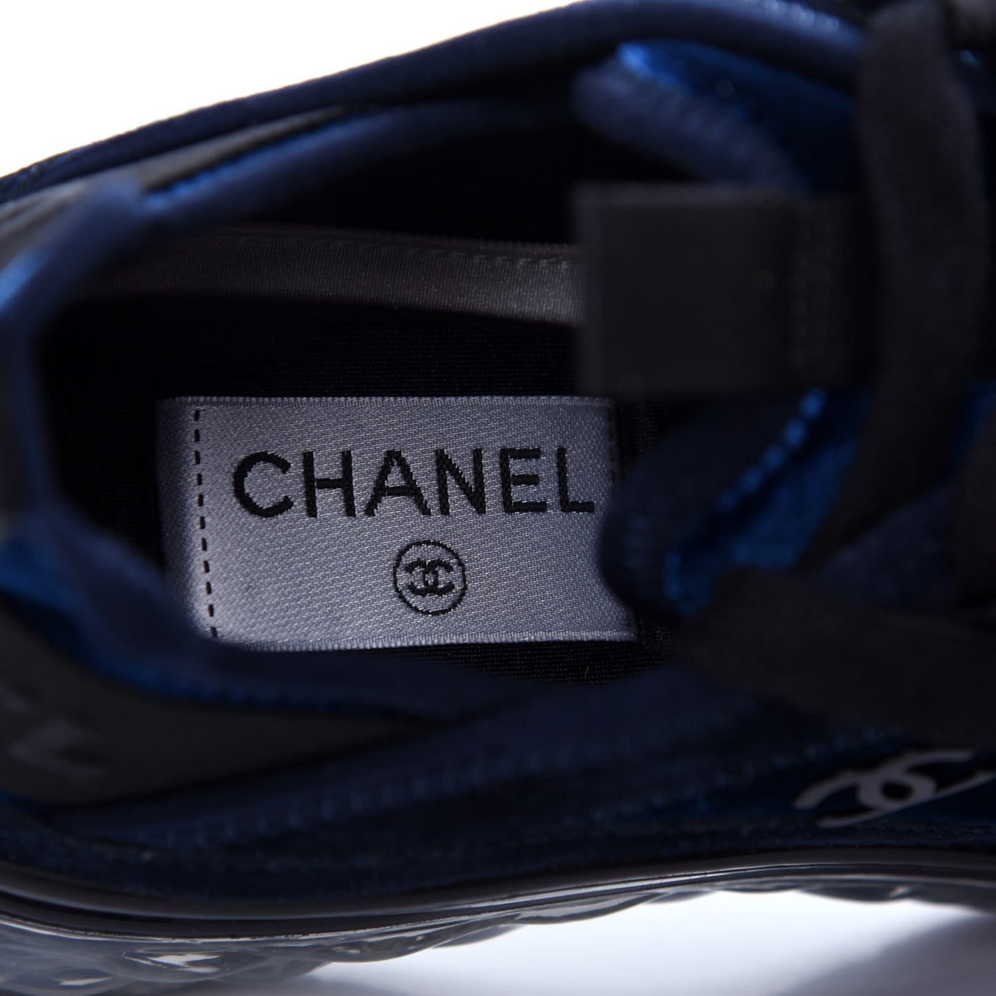 Suede Calfskin Velvet Grosgrain CC Sneakers 36.5 Navy Blue Black