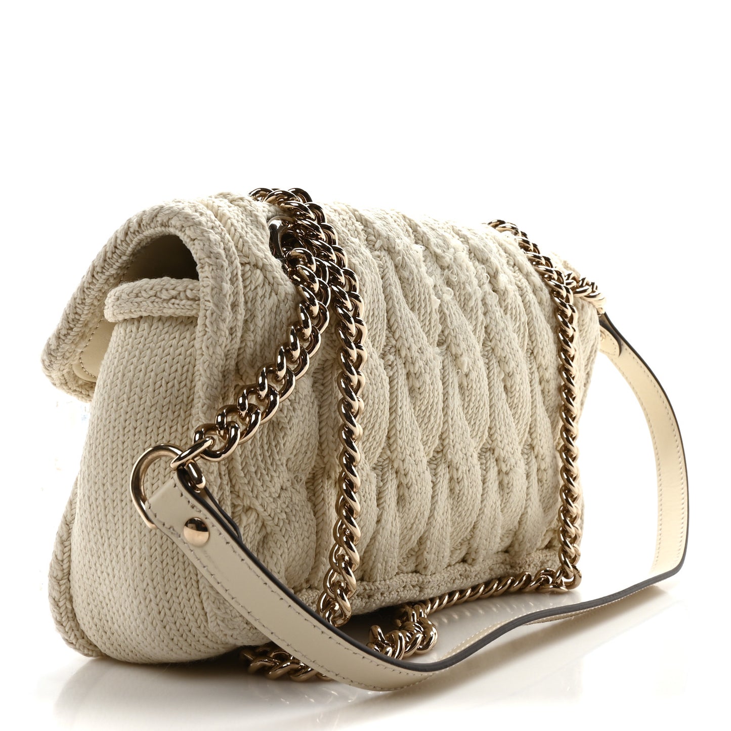 Knitted Wool Crystal Small GG Marmont Shoulder Bag Ivory