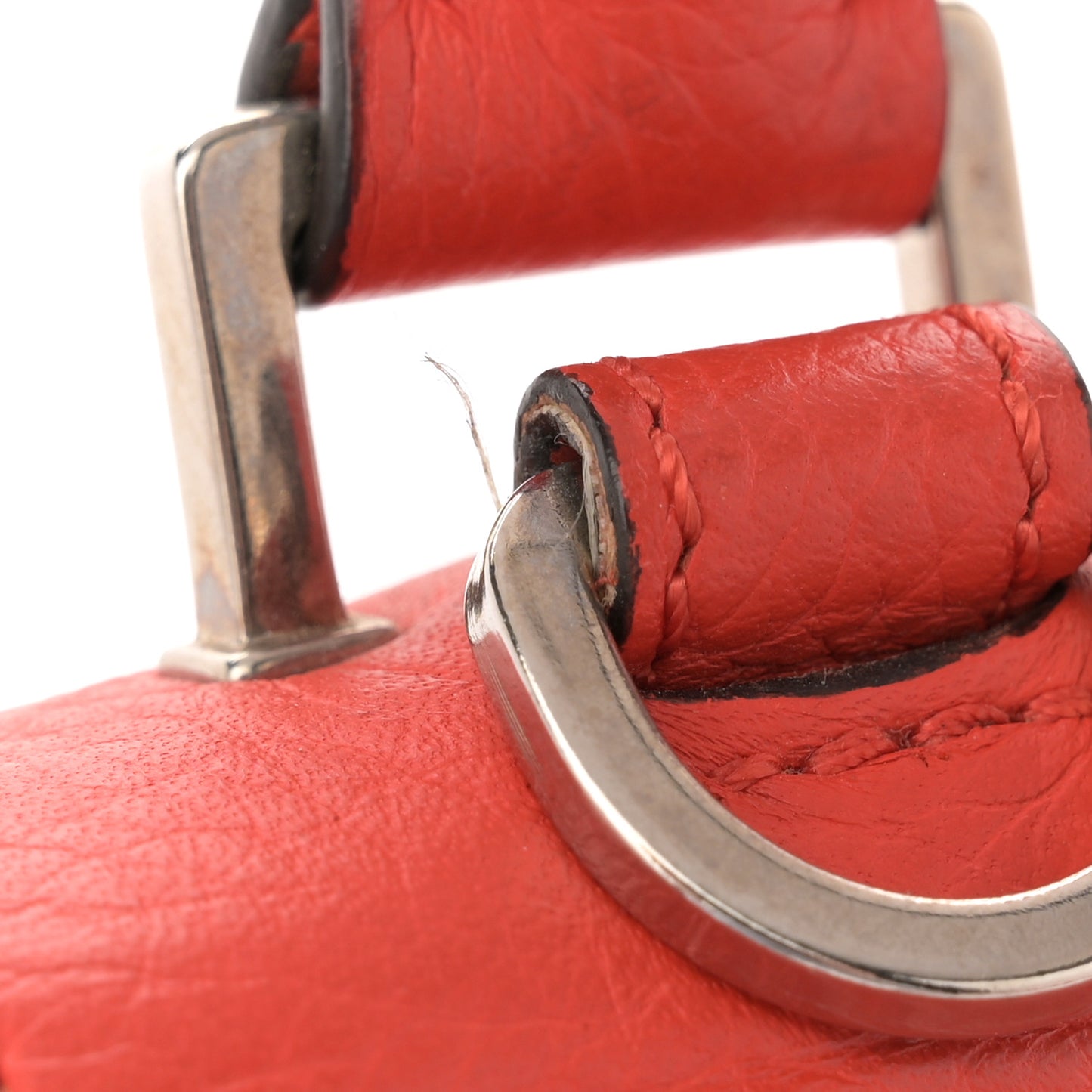 Drummed Calfskin Suede Medium Trapeze Vermillion