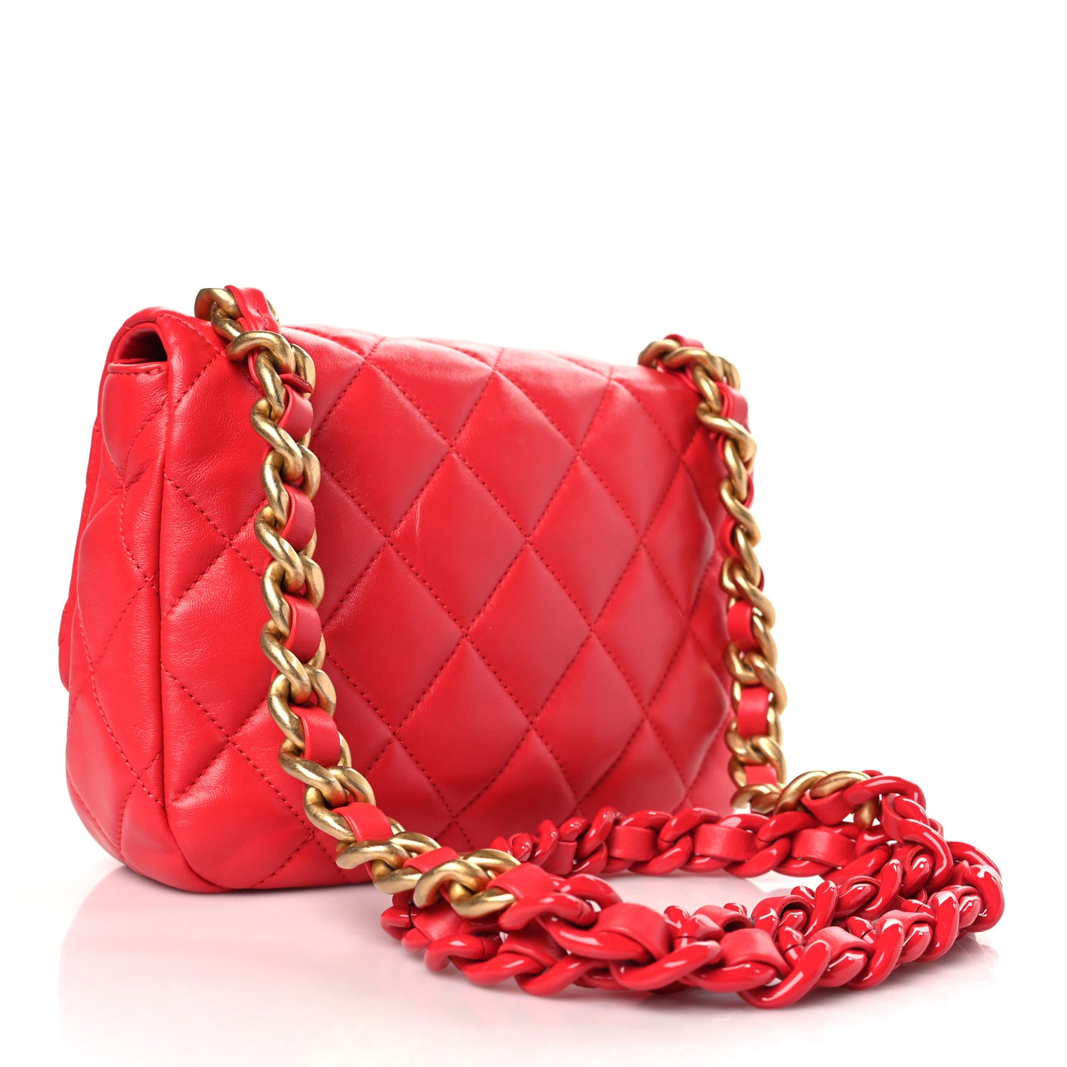 Chanel Lambskin Quilted Small Lacquered Chain Flap Red 3 of 9