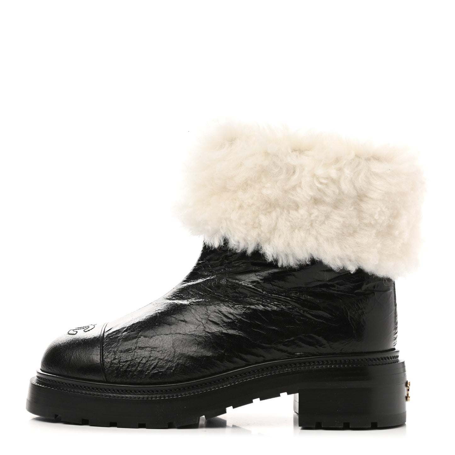 Lambskin Shearling Short Boots 38.5 Black