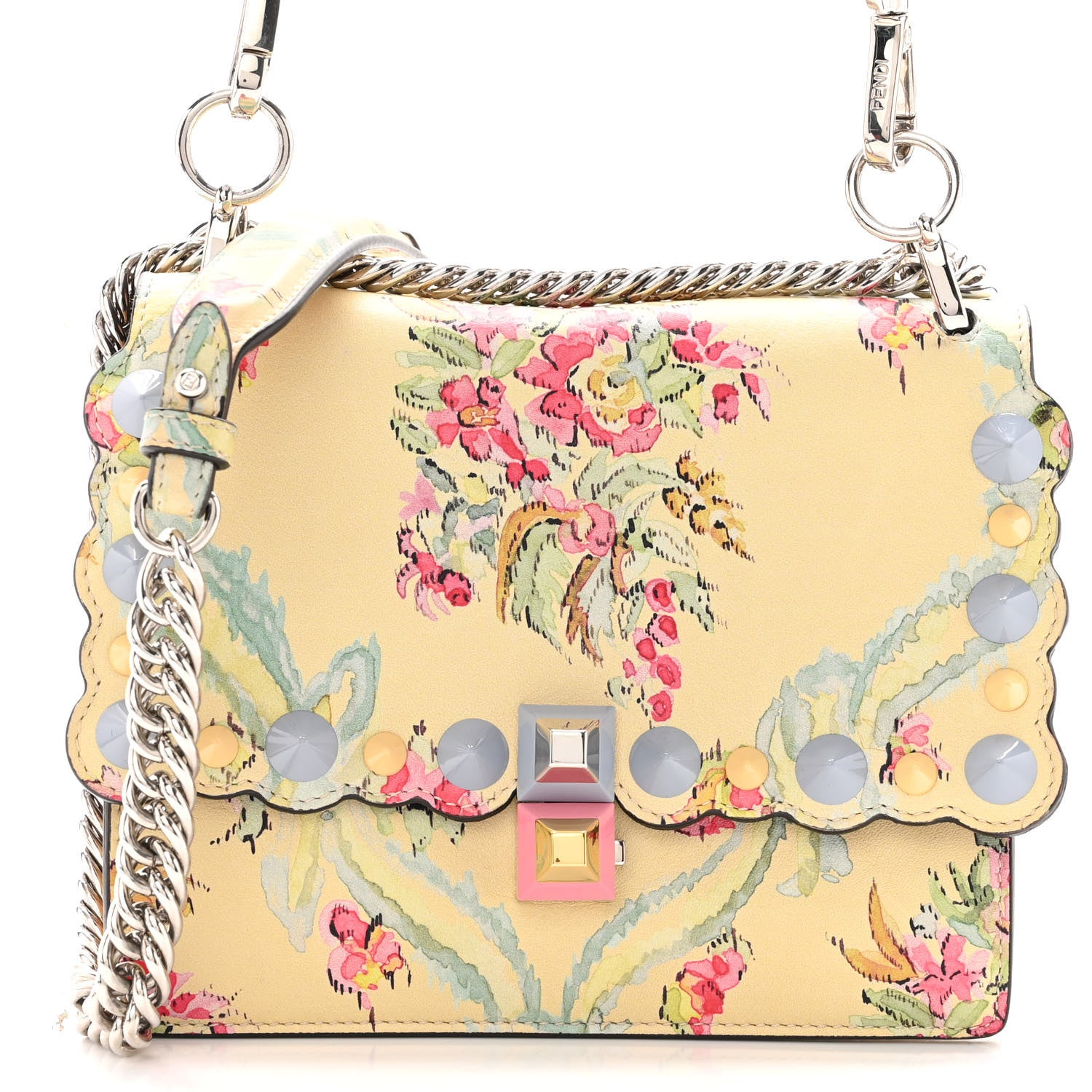 Fendi Vitello Marie Antoinette Print Scalloped Mix Studded Small Kan I Shoulder Bag Panna Multicolor 8 of 10