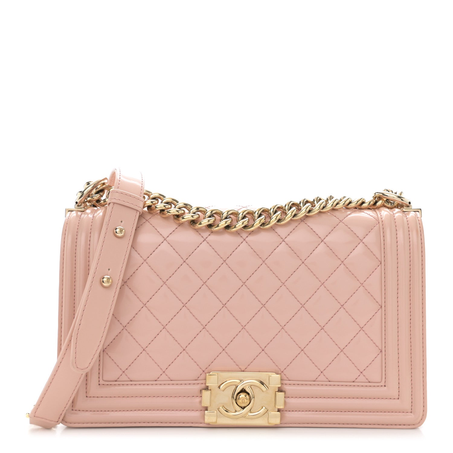 Chanel Patent Calfskin Quilted Medium Boy Flap Light Pink 1 of 12